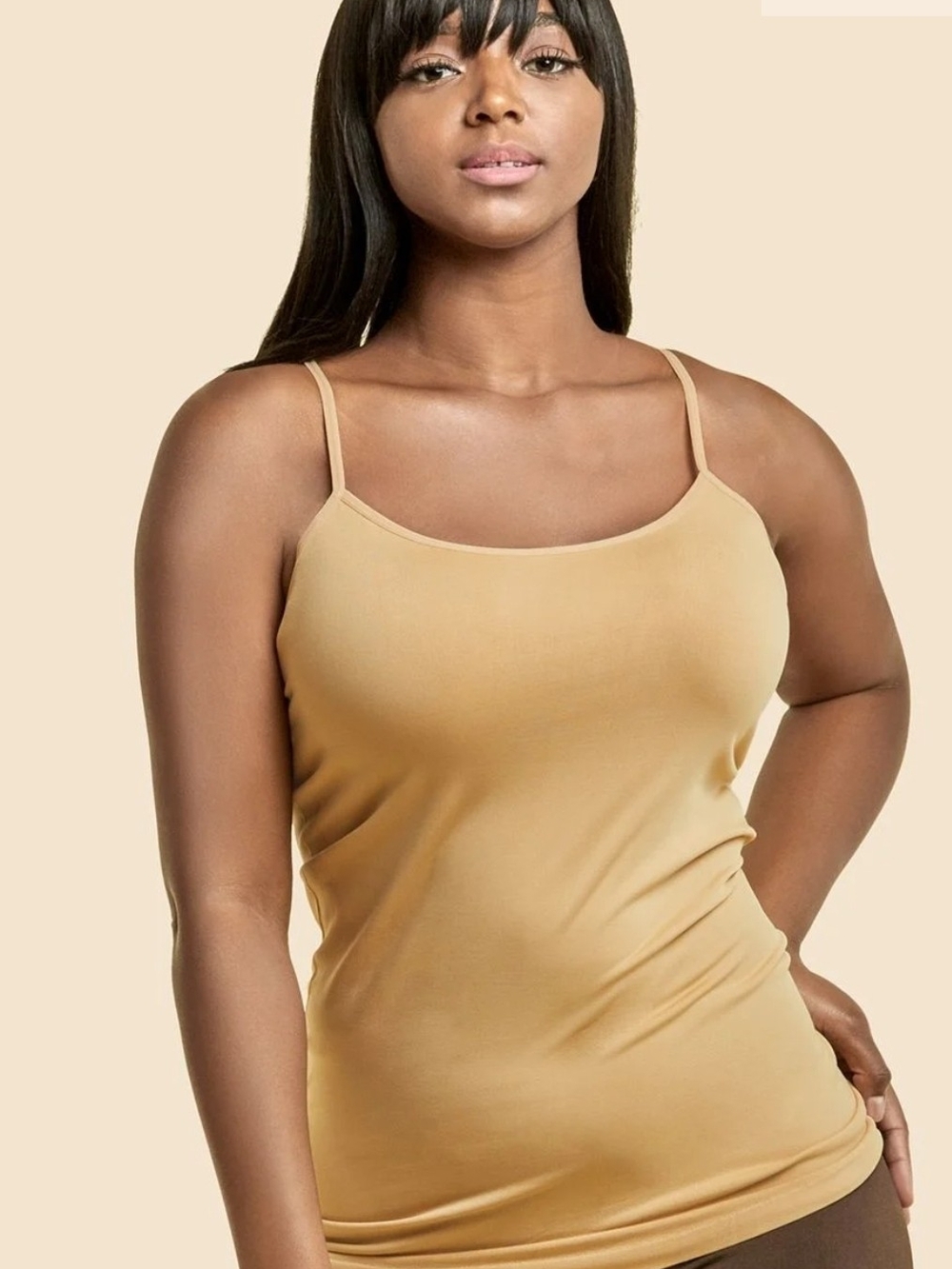 Sofra Black and Beige Slim Fit Spaghetti Strap Camisole